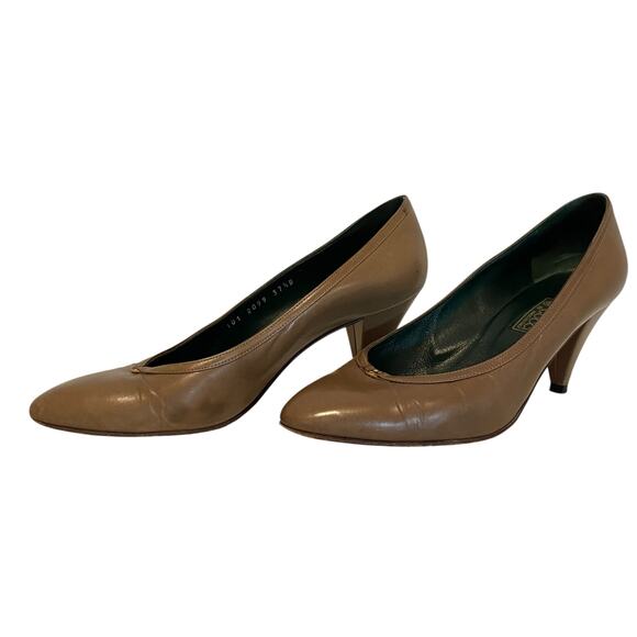 VINTAGE 80s AUTHENTIC GUCCI Closed Almond Toe Heels Brown GG Charm Size 37.5 - Picture 5 of 12